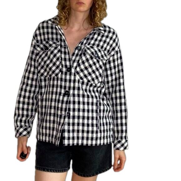 Simons Twik Sz S Black and White Checker metallic Oversized Shacket - Picture 1 of 12